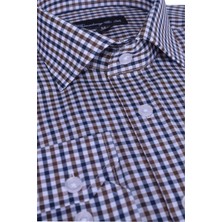 Ottomoda Ekose Kareli Uzun Kollu İtalyan Yaka Regular Gömlek,B5-014