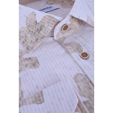 Ottomoda Erkek Bej Keten Desenli Uzun Kollu Yarı Slim Gömlek, OT-C-20022