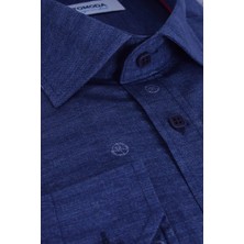 Ottomoda Erkek Lacivert Baskılı Uzun Kollu Yarı Slim Gömlek, OT-C-20038