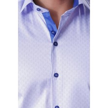 Ottomoda Erkek Desenli Mavi Uzun Kollu Pamuklu Regular Gömlek, OT-C-20039