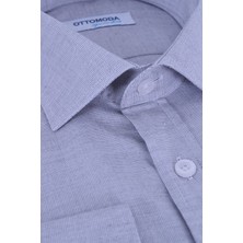 Ottomoda Erkek Gri Düz Uzun Kollu %100 Pamuklu Regular Gömlek,OT-C-20138