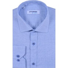 Ottomoda Erkek Mavi Düz Uzun Kollu %100 Pamuklu Regular Gömlek,OT-C-20145