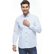 Ottomoda Erkek Beyaz Uzun Kollu Pamuklu Düğmeli Yaka Gömlek,OT-C-20050