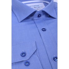 Ottomoda Oxford %100 Pamuklu Mavi Düz Uzun Kollu Klasik Gömlek, OT-C-20161