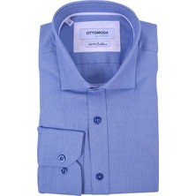 Ottomoda Oxford %100 Pamuklu Mavi Düz Uzun Kollu Klasik Gömlek, OT-C-20161