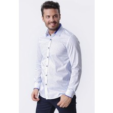 Ottomoda Erkek Desenli Mavi Uzun Kollu Pamuklu Regular Gömlek, OT-C-20079