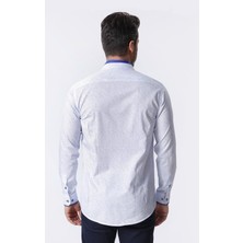 Ottomoda Erkek Desenli Mavi Uzun Kollu Pamuklu Regular Gömlek, OT-C-20079