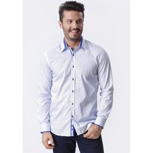 Ottomoda Erkek Desenli Mavi Uzun Kollu Pamuklu Regular Gömlek, OT-C-20079