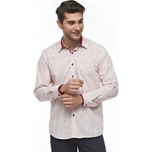 Ottomoda Erkek Desenli Kırmızı Uzun Kollu Pamuklu Regular Gömlek, C-20088