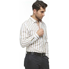Ottomoda Erkek Pamuklu Çizgili Uzun Kollu Slim Fit Gömlek, OT-C-20007