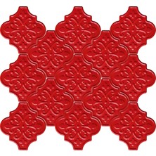 Can Seramik 12 x 12 cm Kırmızı Arabesk Desenli Kabartmalı Seramik Karo (5'li 1 Paket)