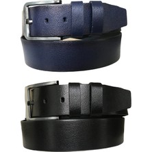 GoDeri  2'li Set Kot, Spor Deri Kemer; Siyah, Lacivert 4,5 cm