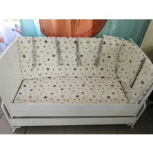 Bebek Özel Bebek/Çocuk Beşik Kenar Koruma 120X200 Beşik Için (4 Parça) Gri Büyük Küçük Yıldızlı