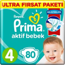 Prima Bebek Bezi Aktif Bebek Ultra Fırsat Paketi 4 Beden 80 Adet