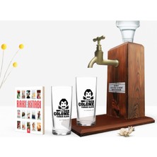 BK Kişiye Özel Renkli Baskılı Çünkü Sen Çölüme Yağmur Oldun Tasarımlı Ikili Rakı Bardağı Ahşap Rakı Standı ve Cep Kitabı Hediye Seti-6