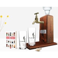 BK Kişiye Özel Renkli Baskılı Atatürk Temalı Ikili Rakı Bardağı Ahşap Rakı Standı ve Cep Kitabı Hediye Seti-21