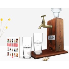 BK Kişiye Özel Renkli Baskılı Alcohol Company Tasarımlı Ikili Rakı Bardağı Ahşap Rakı Standı ve Cep Kitabı Hediye Seti-1