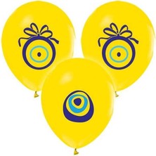Parti Furyası Nazar Boncuğu Baskılı Sarı  1 Paket Balon 50 Adet