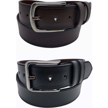 Gutiero Erkek Deri Kemer 2'li Siyah Kahverengi Dikişli 4 cm