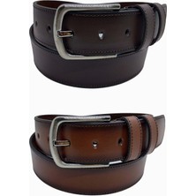 Gutiero Erkek Deri Kemer 2'li Kahverengi Taba Dikişli 4 cm