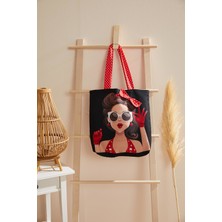 Ays Home Puantiyeli Kırmızı Siyah Popart Bez Plaj Çantası