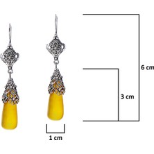 Filigran Silver 925 Ayar Gümüş Otantik El Işçiliği Telkari Doğal Sarı Kalsedon Taşı Kadın Damla Küpe