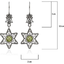 Filigran Silver 925 Ayar Gümüş Otantik El Işçiliği Telkari Doğal Yeşil Ametist Taş Kadın Sarkaç Küpe