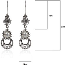 Filigran Silver 925 Ayar Gümüş Otantik El Işçiliği Telkari Doğal Inci Taş Kadın Sarkaç Ay Küpe