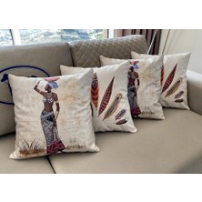 Lia Store Afrika Desenli Dekoratif 4'lü Kombin Kırlent Kılıfı Seti