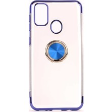 Case 4U Samsung Galaxy M21 Kılıf Metal Yüzüklü Stand Olabilen Gess Silikon Mavi