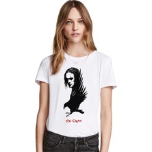 Qivi The Crow Baskılı Beyaz Kadın Tshirt