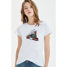 Qivi Watercolor Train Kadın Beyaz Tshirt