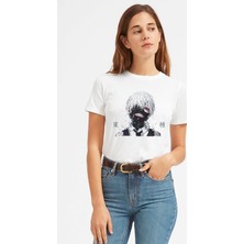 Qivi Anime Tokyo Ghoul Anteiku Baskılı Beyaz Kadın Tshirt
