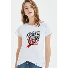 Qivi Ride My Bike Baskılı Beyaz Kadın Tshirt