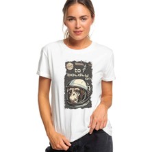 Qivi To Boldly Go Baskılı Beyaz Kadın Tshirt