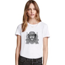 Qivi Motorhead March Or Die Baskılı Beyaz Kadın Tshirt