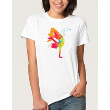 Qivi Watercolor Break Dance Kadın Beyaz Tshirt