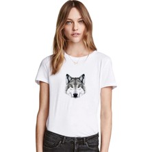 Qivi Sevimli Kurt Baskılı Beyaz Kadın Tshirt