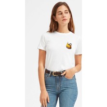 Qivi Scooter Sarı Motorsiklet Motor Göğüs Baskılı Beyaz Kadın Tshirt