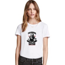 Qivi Anime Dragon Ball Training Baskılı Beyaz Kadın Tshirt