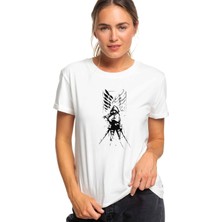 Qivi Anime Attack On Titan Baskılı Beyaz Kadın Tshirt