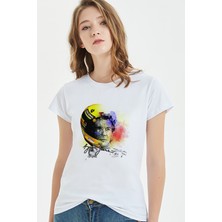 Qivi Formula F1 Ayrton Senna F1 Car Baskılı Beyaz Kadın Tshirt