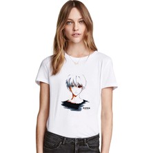 Qivi Anime Tokyo Ghoul Anteiku Baskılı Beyaz Kadın Tshirt