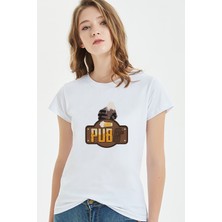 Qivi Pubg Baskılı Beyaz Kadın Tshirt