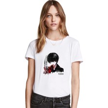 Qivi Anime Tokyo Ghoul Anteiku Baskılı Beyaz Kadın Tshirt