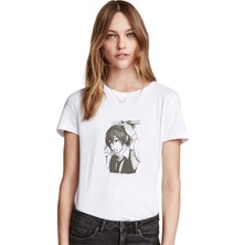 Qivi Anime Tokyo Ghoul Anteiku Baskılı Beyaz Kadın Tshirt