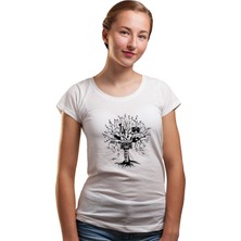 Qivi Silhouette Melody Tree Kadın Beyaz Tshirt