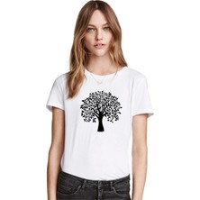 Qivi Silhouette Tree Kadın Beyaz Tshirt