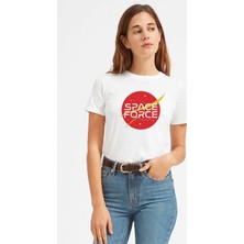 Qivi Nasa Baskılı Beyaz Kadın Tshirt