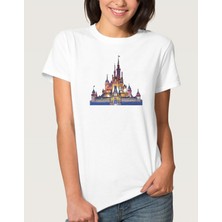Qivi Watercolor Castle Kadın Beyaz Tshirt